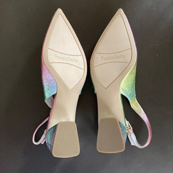 Franco Sarto Racer Slingback Block Heel Sz 7.5M Metallic Pink Blue Green Rainbow - Picture 9 of 16